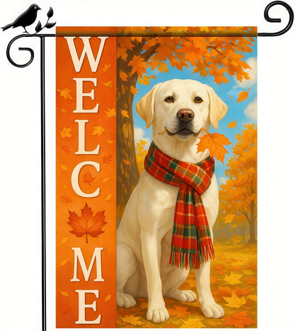 Thanksgiving Fall Garden Flag 12x18 Inch Welcome Labrador Retriever Dog Outdoor Flag Double Sided