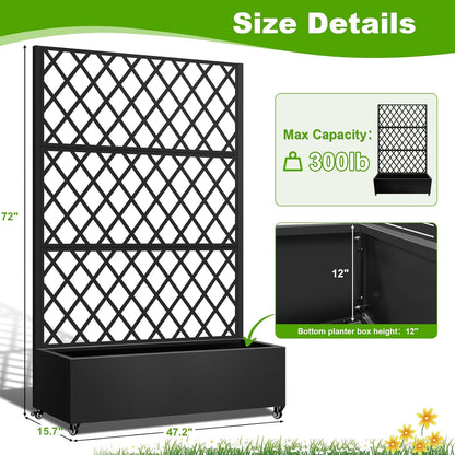 Metal Planter Box with Trellis, 72"x35"x16" Metal Raised Garden Bed with Trellis, Trellis Planter