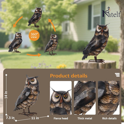 Natelf Garden Owl Sculptures & Statues, Standing Metal Bird Yard Art Sculpture for Patio Backyard