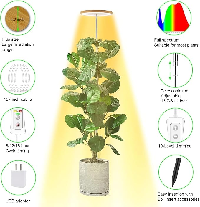 Plant Grow Light,yadoker LED Growing Light Full Spectrum for Indoor Plants, Paired with a Soil
