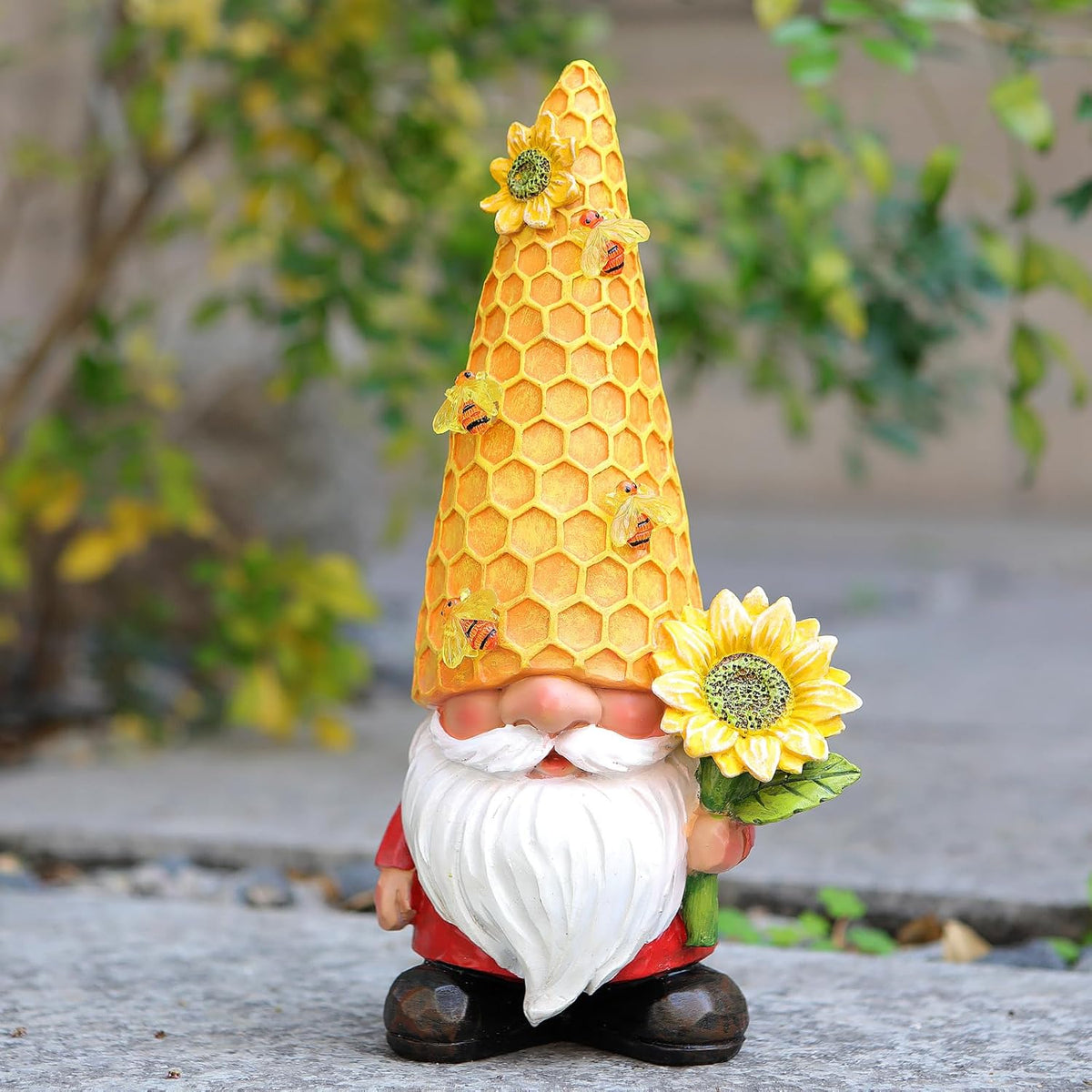 12.3''Garden Gnomes Outdoor Statues Clearance for Garden Decor with Solar Bee Lights,Christmas