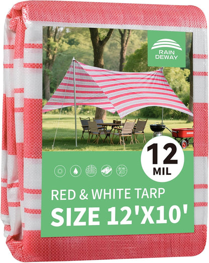 RAINDEWAY Tarps 10x12 Feet,12 Mil Sunshade Striped Tarp Waterproof,Multipurpose Poly Tarp Cover