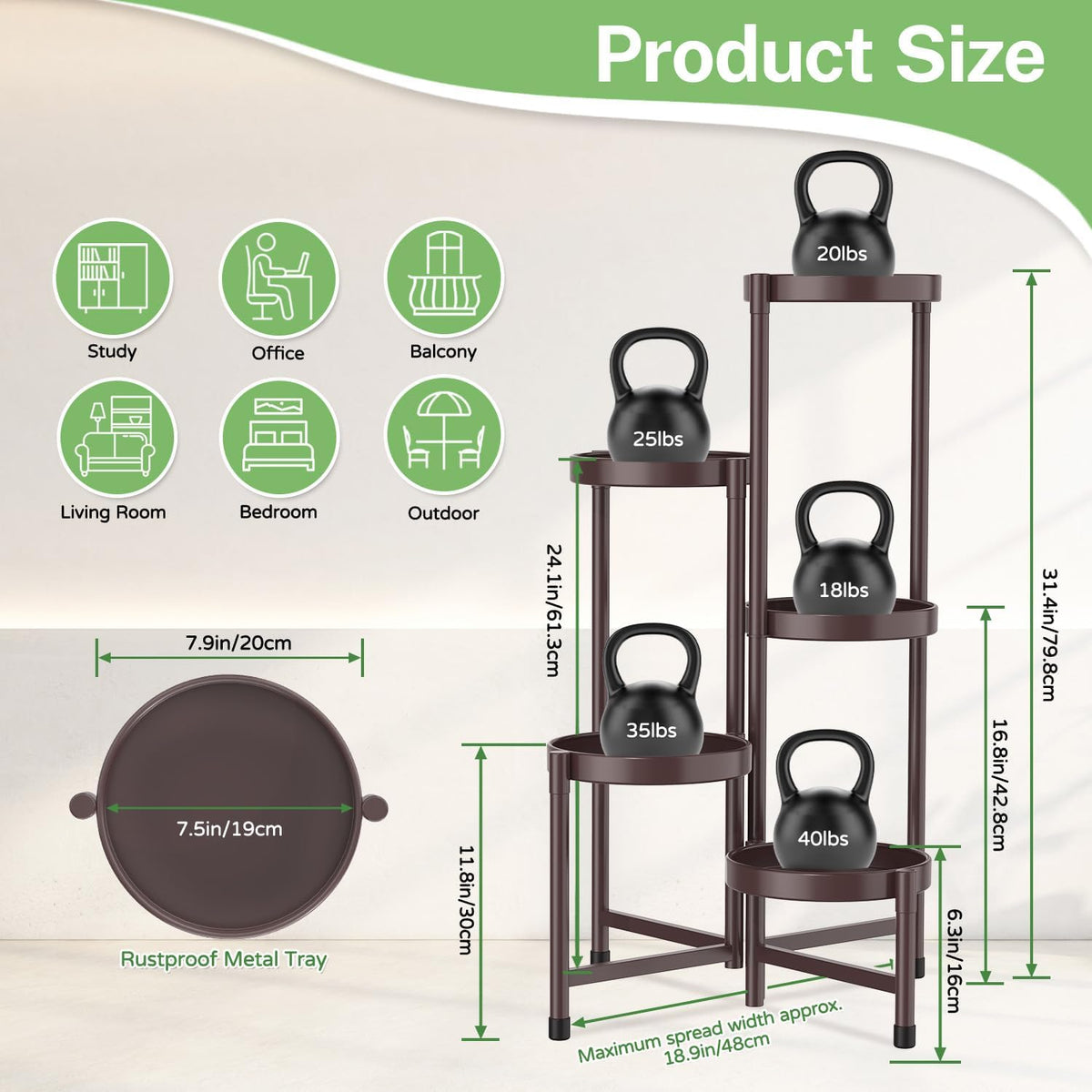 iDavosic.ly Plant Stand Indoor Outdoor, 5 Tier Corner Metal Flower Display Holder Shelf, Folding