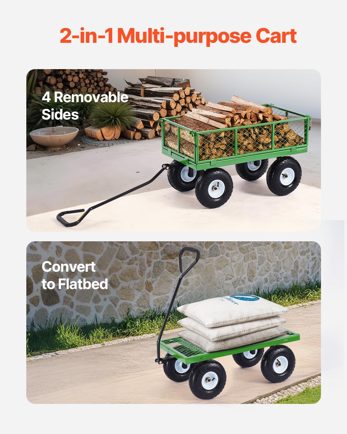 VEVOR 680 Lbs Steel Garden Cart on Wheels, Heavy Duty Garden Wagon Cart Pullable, Metal Outdoor