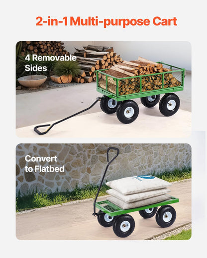 VEVOR 680 Lbs Steel Garden Cart on Wheels, Heavy Duty Garden Wagon Cart Pullable, Metal Outdoor