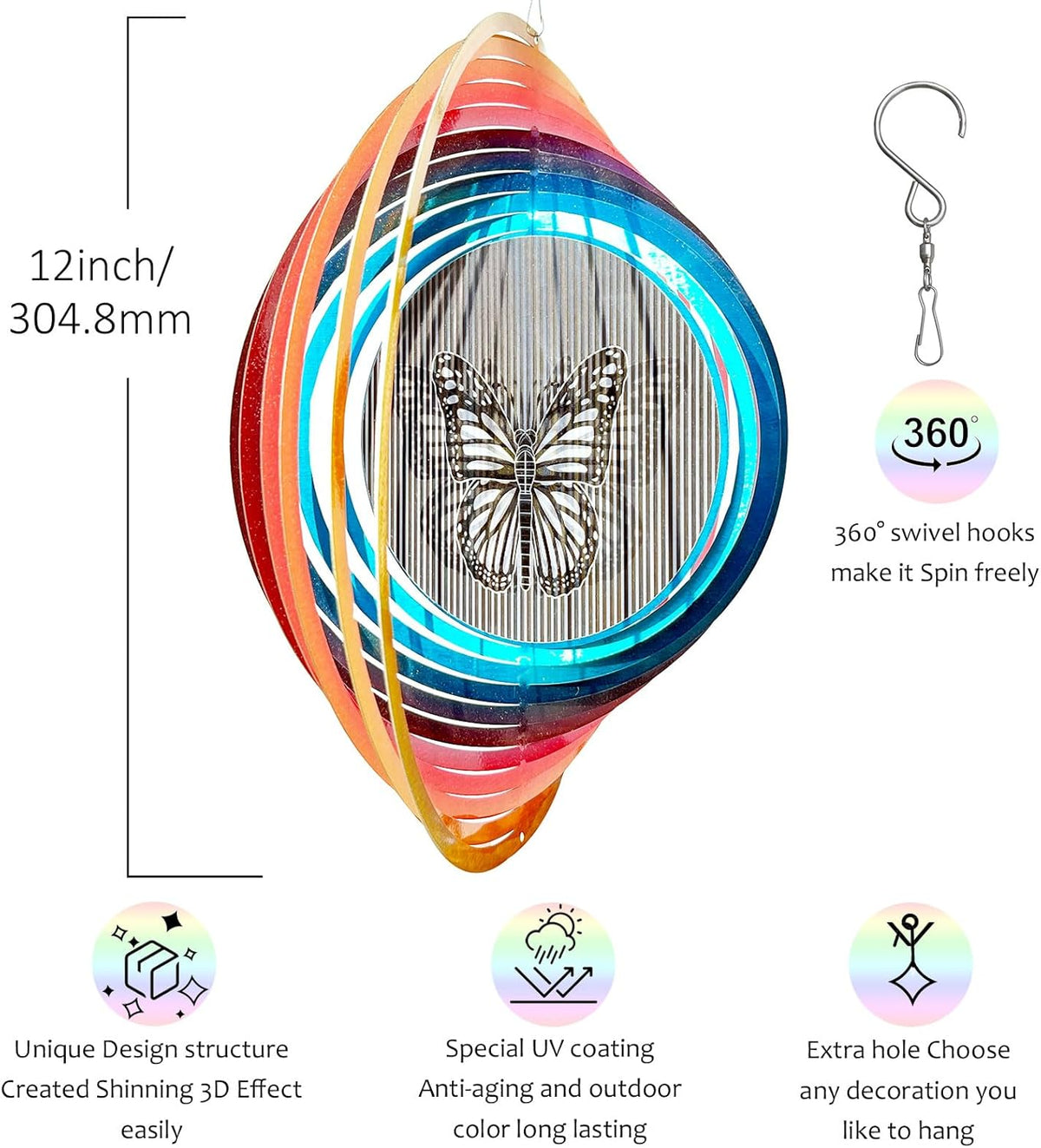 Wind Spinner Creates a Fluttering Butterfly 3D Animations Effect,Wind Spinners Ouddoor Butterfly