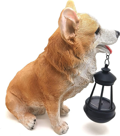 Dog Solar Statues Cute Corgi Solar Light for Outdoor Garden Halloween Decorations Christmas Decor