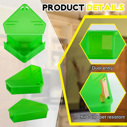 Qualirey 24 Pcs Mice Station with Key Triangle Bait Station Reusable Rodent Trap Bait Box, Keeps