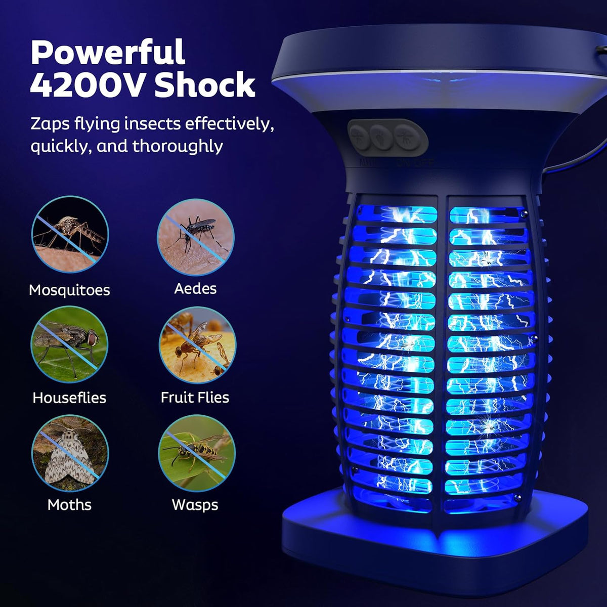 Solar Bug Zapper Outdoor, Mosquito Zapper Outdoor Waterproof Electric Fly Zapper Rechargeable