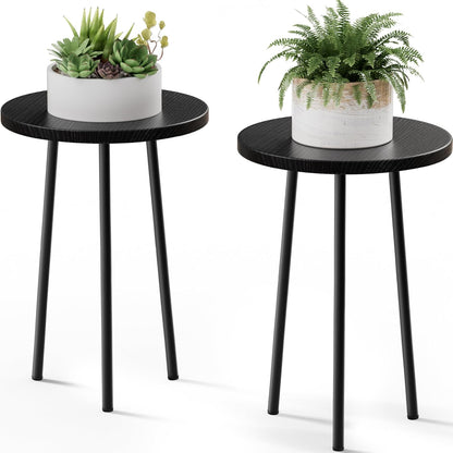 Plant Stand Indoor 2 Pack: Corner Wood 20 Inch Plant Stand Mid Century Modern Decor - Small Round