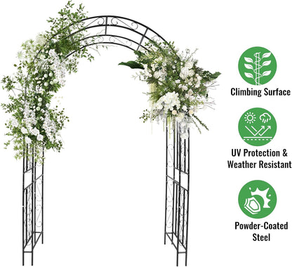 Metal Garden Arch 7.0ft High X 4.5ft Wide Garden Arbor for for Climbing Plants Roses Vines, Wide