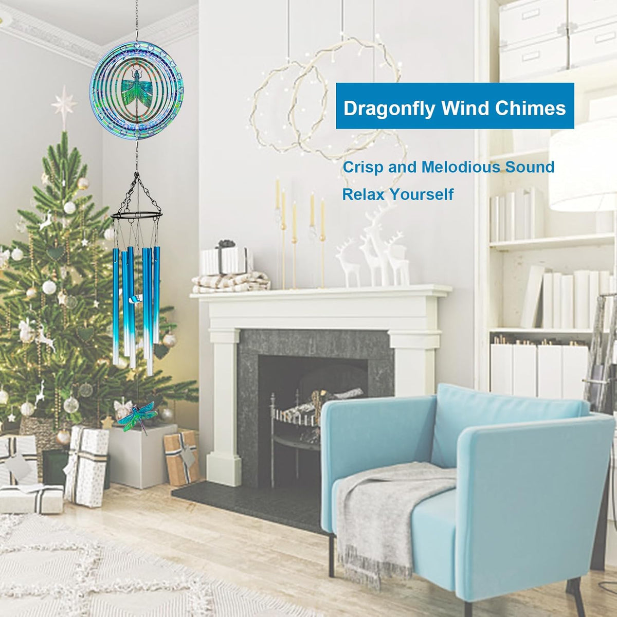 TUOKING Wind Chimes for Outside 3D Dragonfly Wind Spinner Windchimes Hanging Decoration for Outdoor