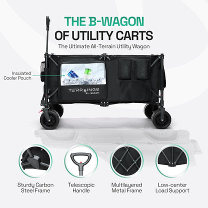 Foldable Beach Wagon Cart- Interchangeable All Terrain Wheels- 12" Beach Wheels Optional- Patent