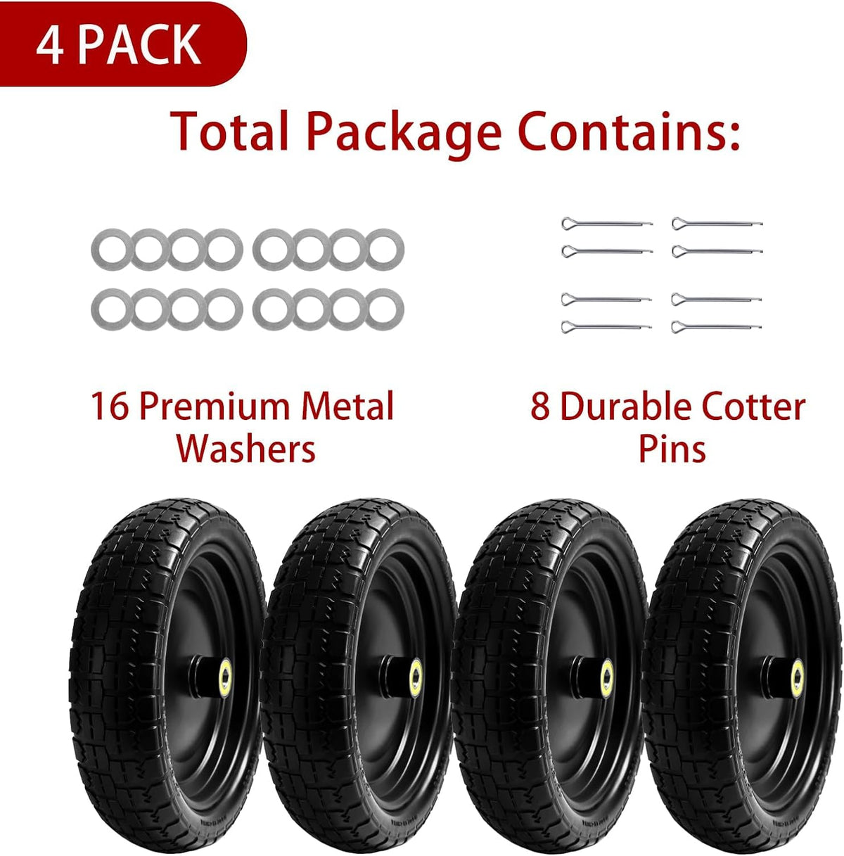 13" Flat-Free Tires and Wheels Replacement Gorilla Cart, 4.00-6 Flat-free Solid Tires for Garden