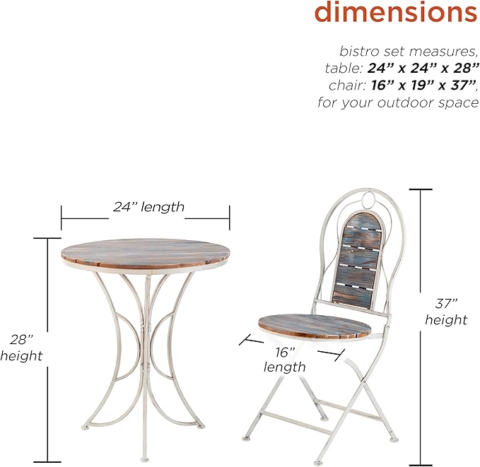 Alpine Corporation Indoor/Outdoor 3-Piece Wood and Metal Bistro Set Table and Folding Chairs Patio