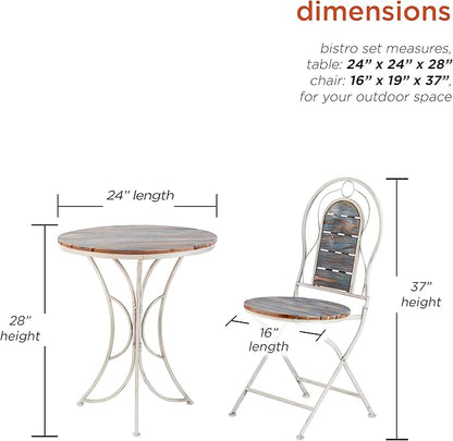 Alpine Corporation Indoor/Outdoor 3-Piece Wood and Metal Bistro Set Table and Folding Chairs Patio