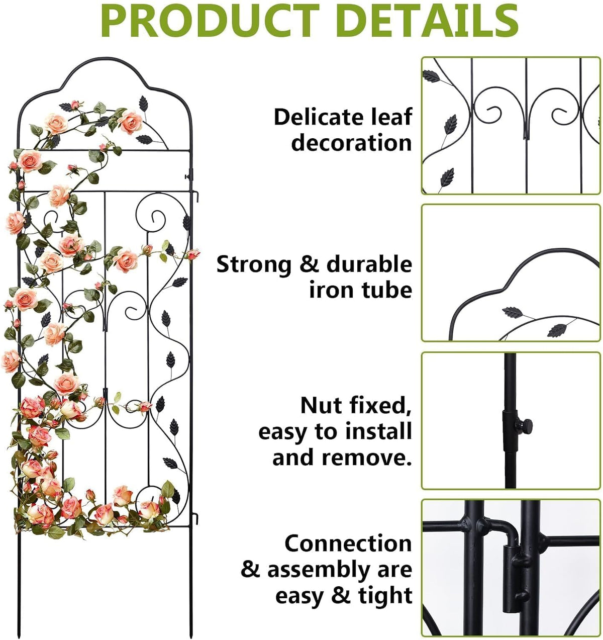 hogardeck 4 Packs 60 * 18 inch Metal Garden Trellis for Climbing Plants Outdoor,Heavy Duty,Black