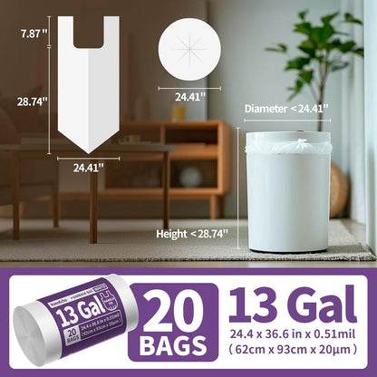 Small Trash Bags with Handles 13 Gallon 20 Count White - Ocean Plastic Upcycling - Plastic Garbage