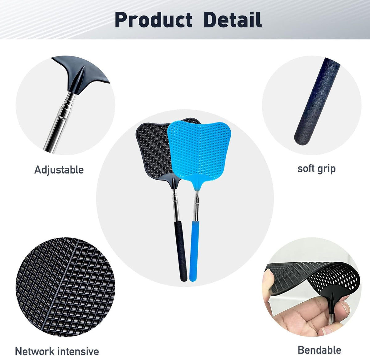 Fly Swatter, Flexible and Durable Telescopic Stainless Steel Retractable Handle ，Manual Fly