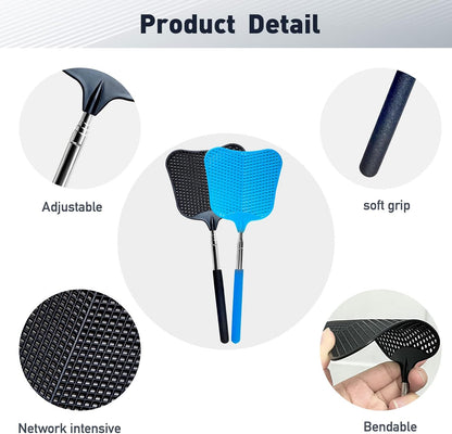 Fly Swatter, Flexible and Durable Telescopic Stainless Steel Retractable Handle ，Manual Fly