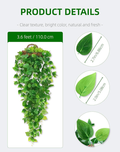 2 Pack Artificial Hanging Ivy Plants (3.6ft) - Fake Vine Greenery for Indoor/Outdoor Decor, Wedding
