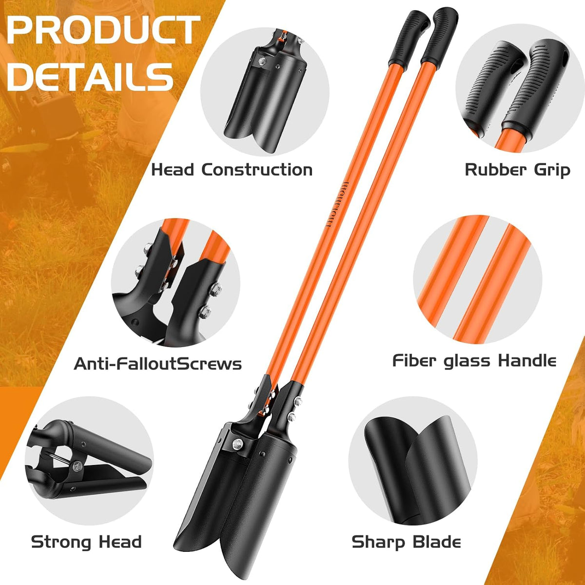 Post Hole Digger, Heavy Duty Post Hole Digger with Fiberglass Handle, Carbon Steel Blades, Manual