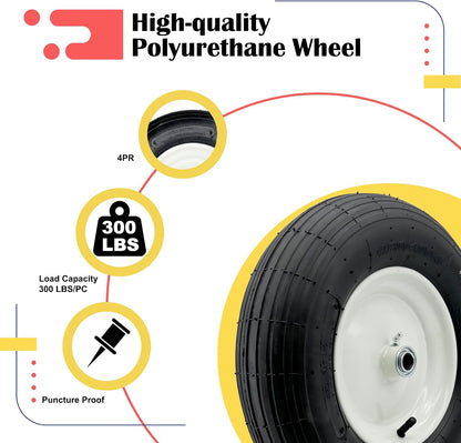 2-Pack 4.80-8 Wheelbarrow Tire with Rim 3"-6''Centered Hub, 3/4" or 5/8''or 1/2'' Bearings, 16‘’