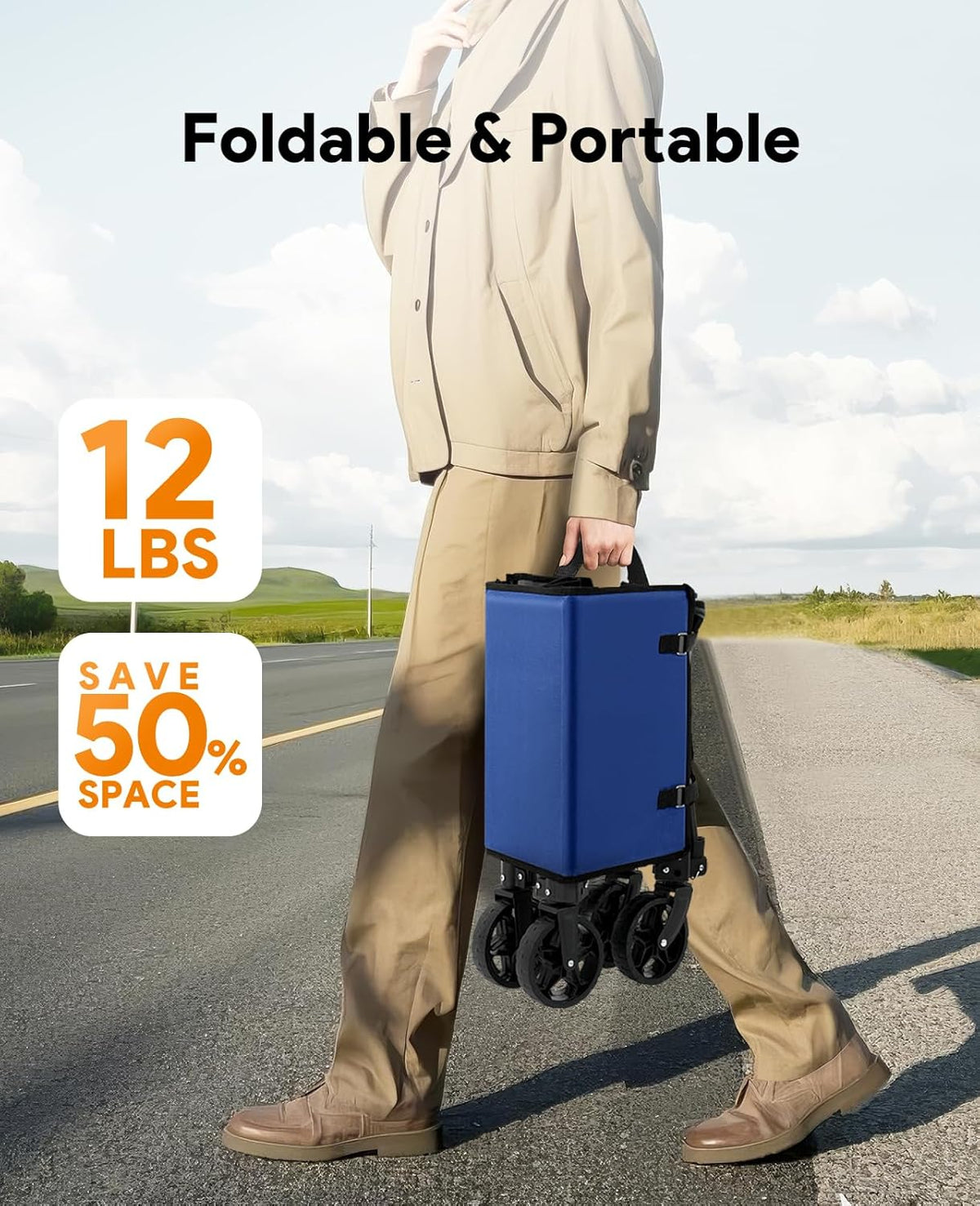 Collapsible Wagon Cart with Wheels 220lbs Foldable Wagon 120L Shopping Cart for Groceries Folding