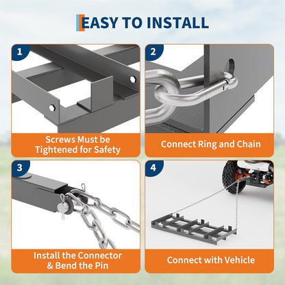 6FT Drag Harrow for ATV, Tractor & UTV, Heavy Duty Tow Behind Driveway Grader with 6FT Chain Link
