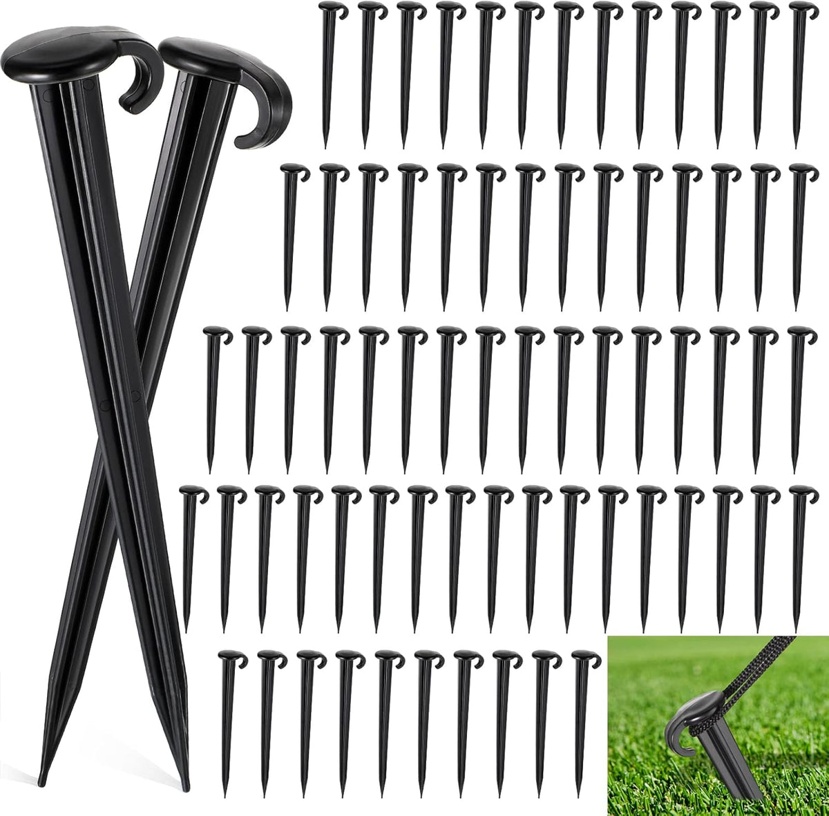Vicenpal 100 Pcs 7 Inch Plastic Yard Stakes Inflatables Heavy Duty Plastic Garden Stakes for Tent