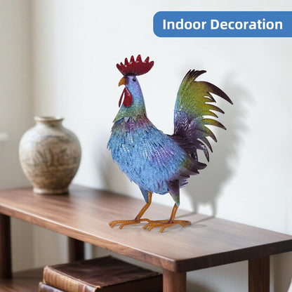 Metal Chicken Garden Sculptures & Statues,Vivid Lawn Ornaments for Garden Decorations Outdoor, Blue