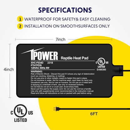 iPower 4 by 7-Inch 4W Reptile Heat Mat, LCD Digital Aquarium Thermometer, Under Tank Warmer