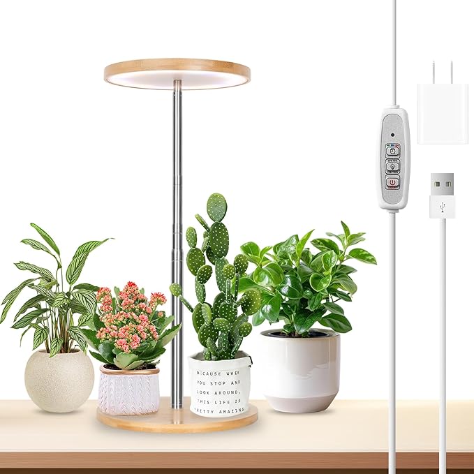 LORDEM Bamboo Grow Light, LED Plant Light for Indoor Plants Growing, Full Spectrum Bamboo Desk