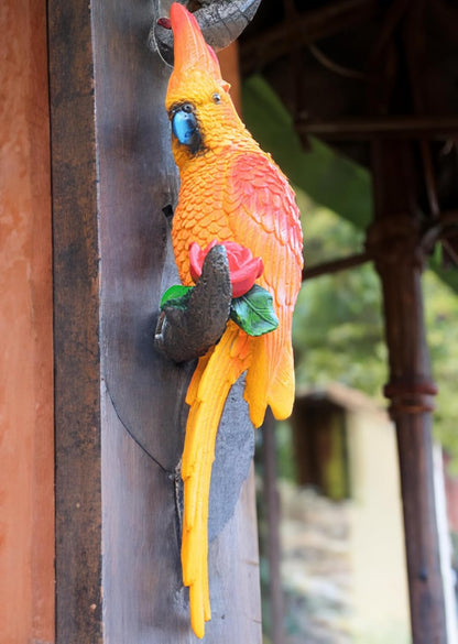 Teaeeno Real Resin Wall Bird Statue Decor,Real Parrot Sculpture Home Decor,Outdoor Indoor Figurine