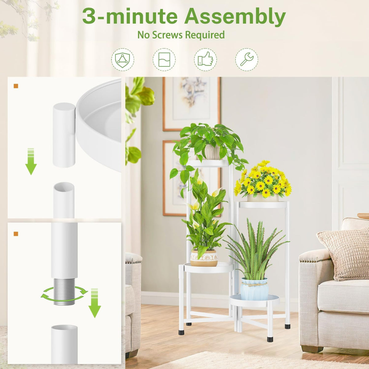 iDavosic.ly Plant Stand Indoor Outdoor, 4 Tier Corner Metal Flower Display Holder Shelf, Folding