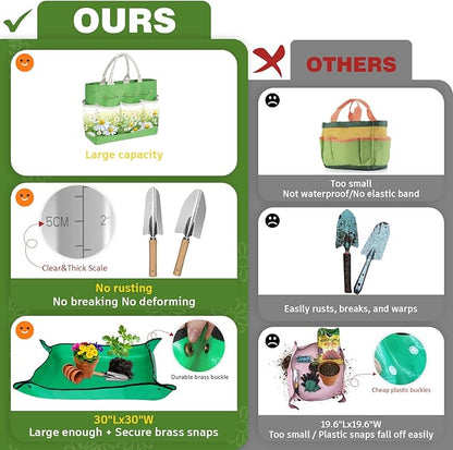 22Pcs Garden Tools Set for Women,Heavy Duty Hand Tool Kit with Large Tote Bag/Repotting