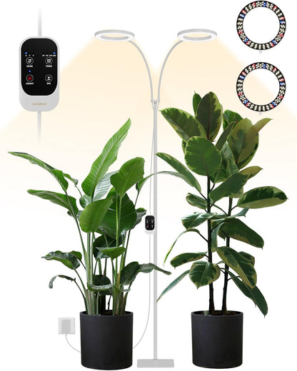GLOWRIUM 48W LED Dual-Head Grow Light for Indoor Plants, 23.5-71" Adjustable Height, 3-Growing Full