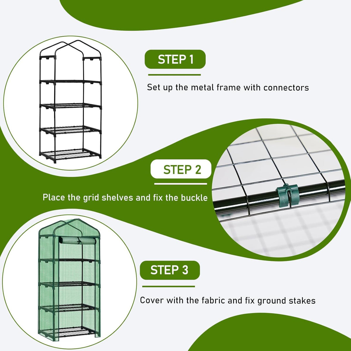 Outvita Mini Greenhouse, Small PE Plant Green House with 4 Tiers Rack, Shelf Clips, Roll-up Zipper