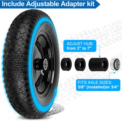 4.80/4.00-8" Flat Free Wheelbarrow Tires and Wheels, 14.5" Universal Fit Solid Tires with 5/8" or