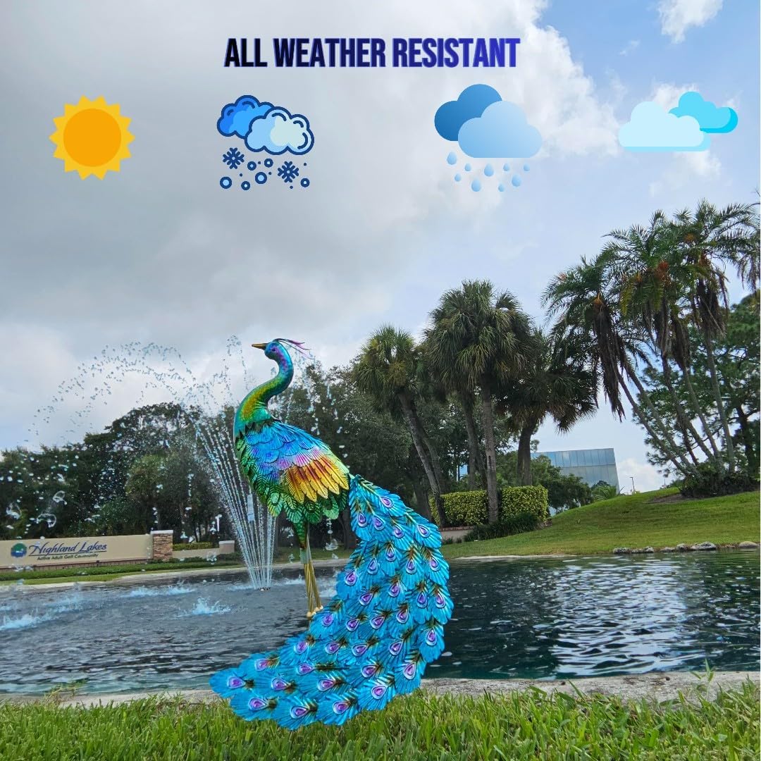 Haven Treasures Luxury 30.5 inches Outdoor Metallic Peacock Statute for Your Garden Decoration