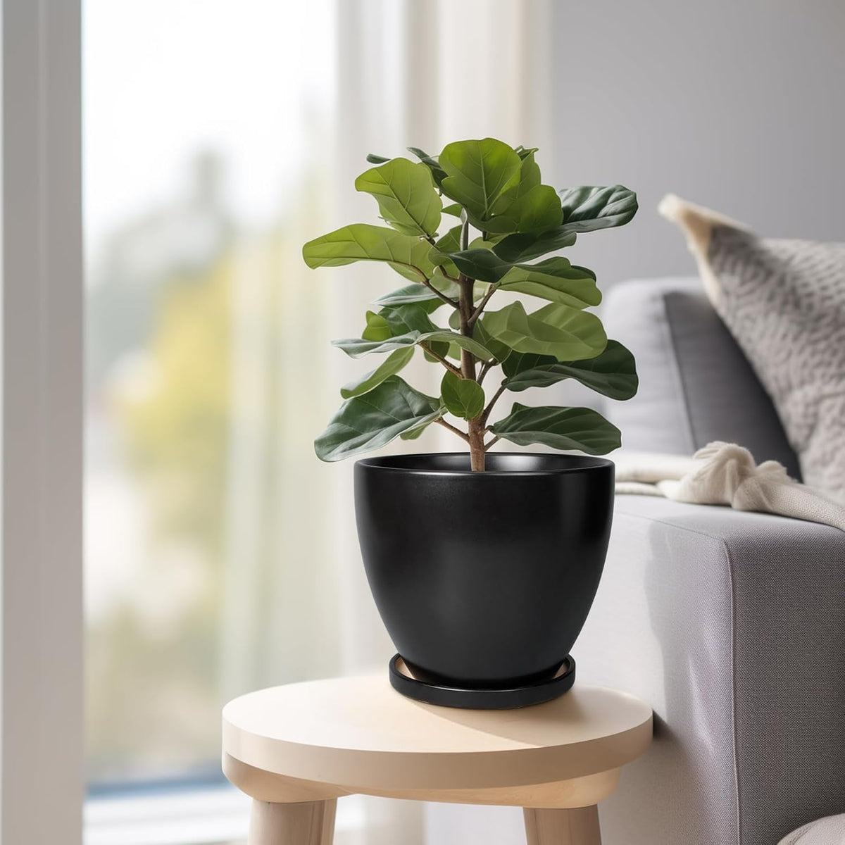 Ceramic Pots for Plants - 6.8 Inch Plant Pot with Drainage Hole and Saucer, Succulent Round Flower
