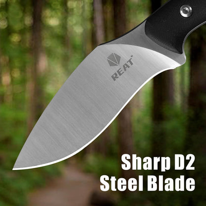 REAT Fixed Blade Knife with Kydex Sheath, 4" D2 Steel Blade with Full Tang Desgin,Ergonomic G10