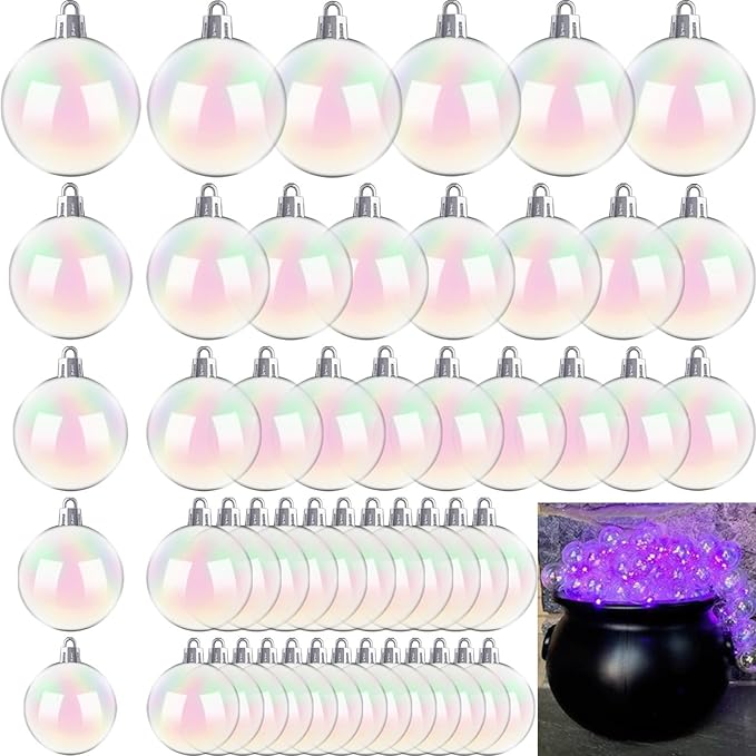 50 PCS Christmas Iridescent Ornaments,Clear Plastic Bubbles Hanging Filled Ornaments,Christmas DIY