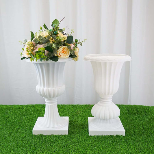 Efavormart 2 Pack - 20" PVC Urn Planter, Floral Pedestal Flower Pot White Plant Stand for Wedding