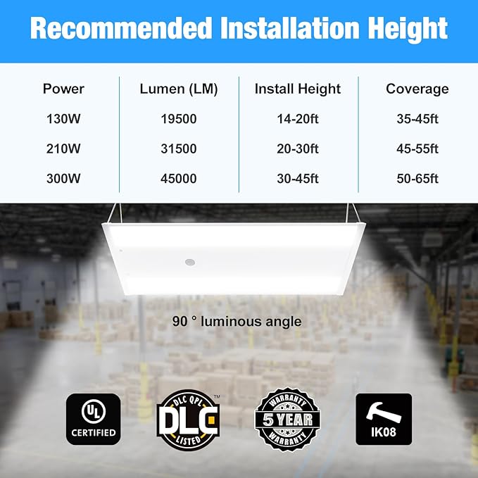 LED Linear High Bay Light 4-Pack, 300W 45000LM 0-10V Dimmable 5000K Daylight, Adjustable High Bay