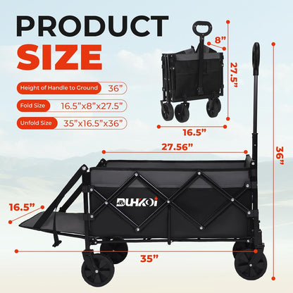 Collapsible Tailgate Wagon with Wheels, Compact Size Folding Utility Cart, 380LBS Capacity for
