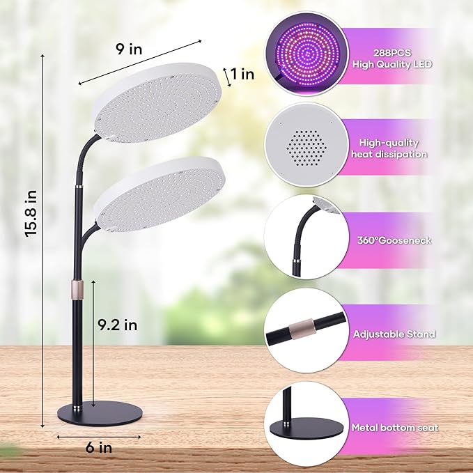 Desk Grow Light, 288 LEDs Red Blue White Full Spectrum Plant Light for Indoor Plants,3490 Lumen