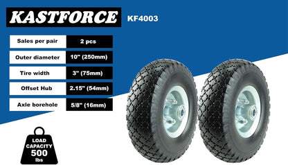 KF4003 Twin Pack 10-Inch Solid Rubber Tire Wheels Replacement 3.00-4 Tires Wheels Flat Free with