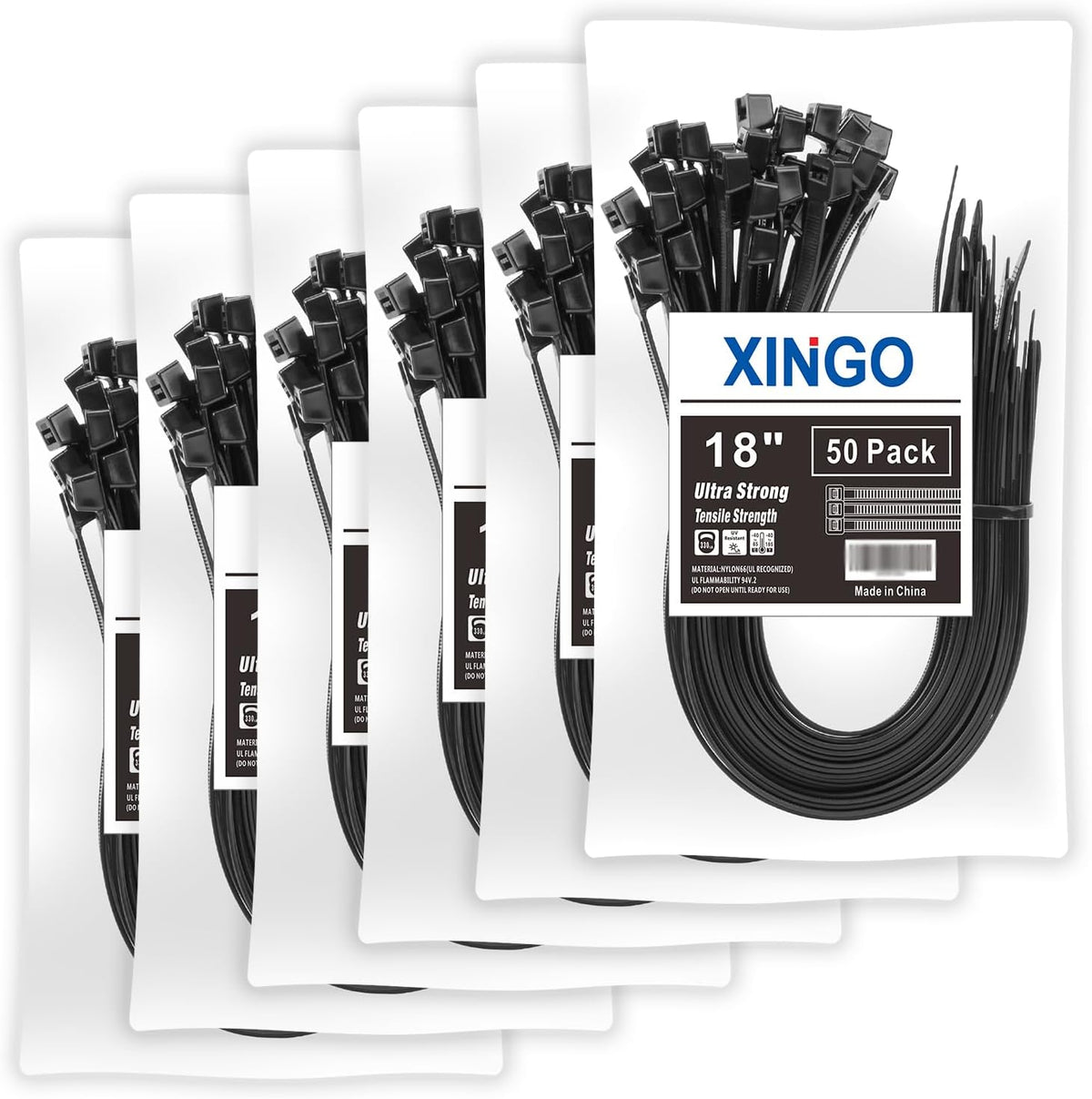 XINGO 18 Inch Black Large Zip Ties Heavy Duty 300 PACK, 330 LBS Ultra Exclusive Strong Plastic Wire