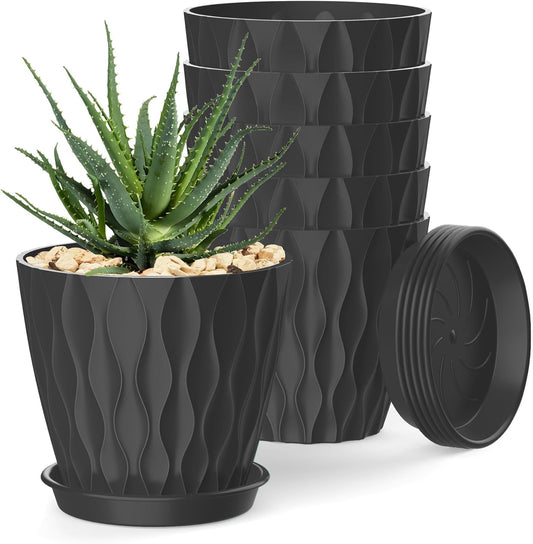 4 Inch Plant Pots, 6 Pack Indoor Flower Pots, Planters with Drainage Holes and Trays for Orchids